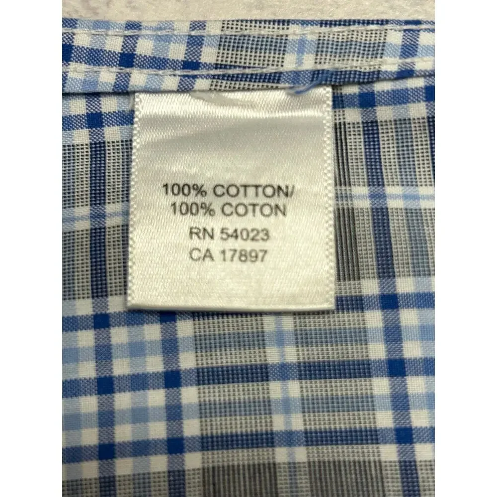 Banana Republic Non-Iron Slim Fit Plaid Dress Shirt Blue Gray Cotton Men’s L